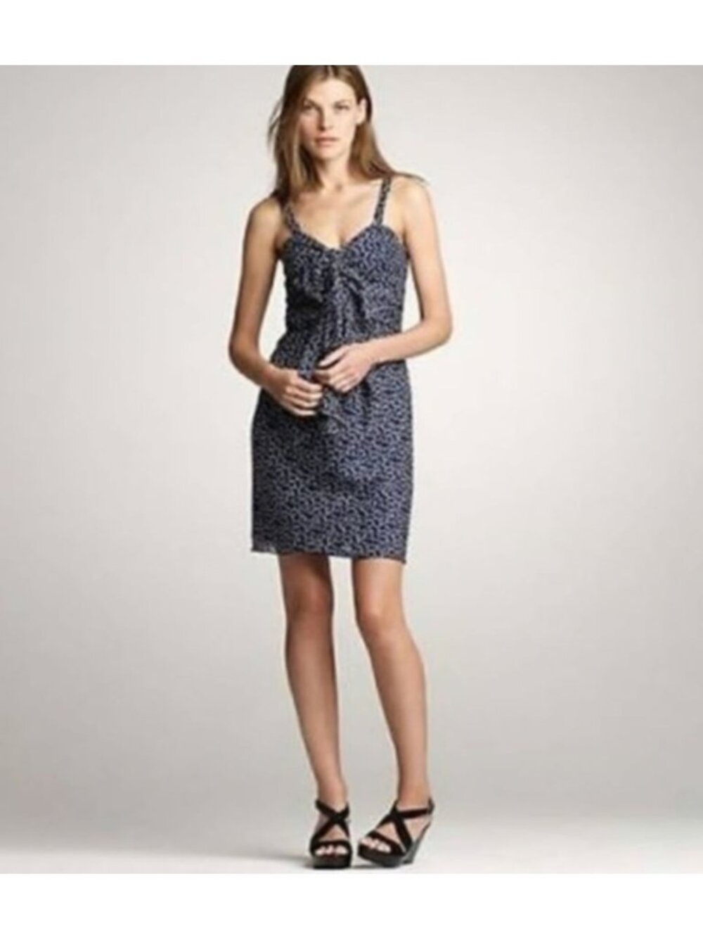 J. CREW Navy Polka Dot Silk‎ Blend  Bow  Dress Size 6